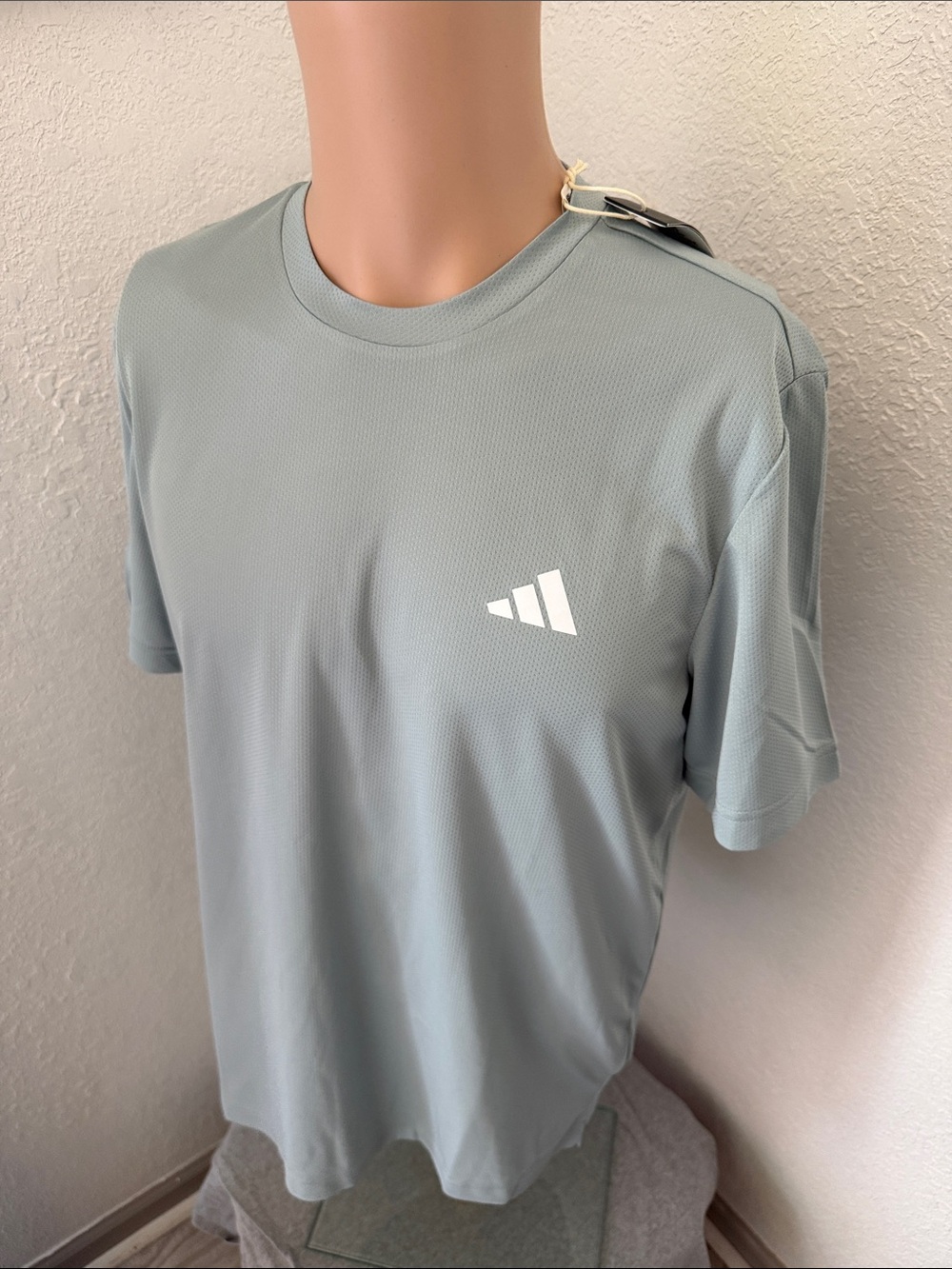 adidas Men's Sage Green Short Sleeve Performance Tee with White Logo